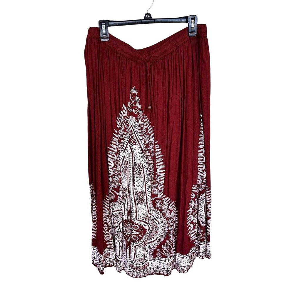 Bohemian Maroon Printed Maxi Skirt